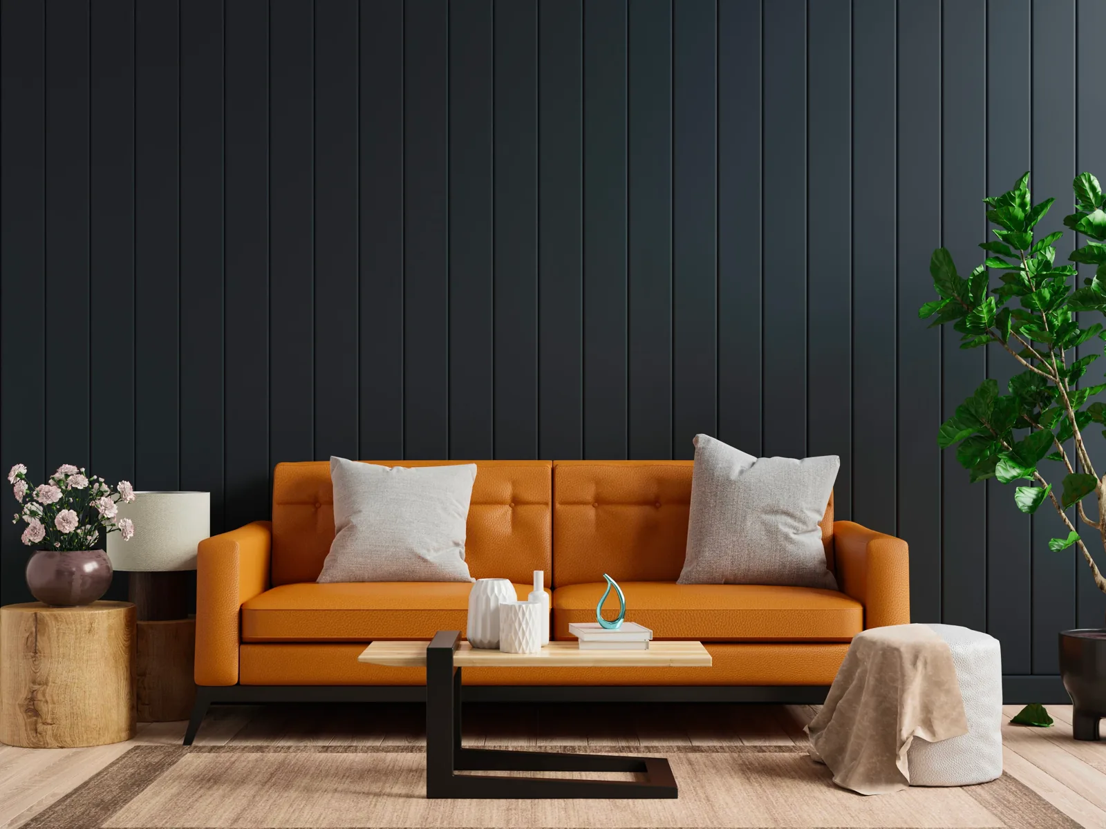The Halden sofa styled in a warm modern living room